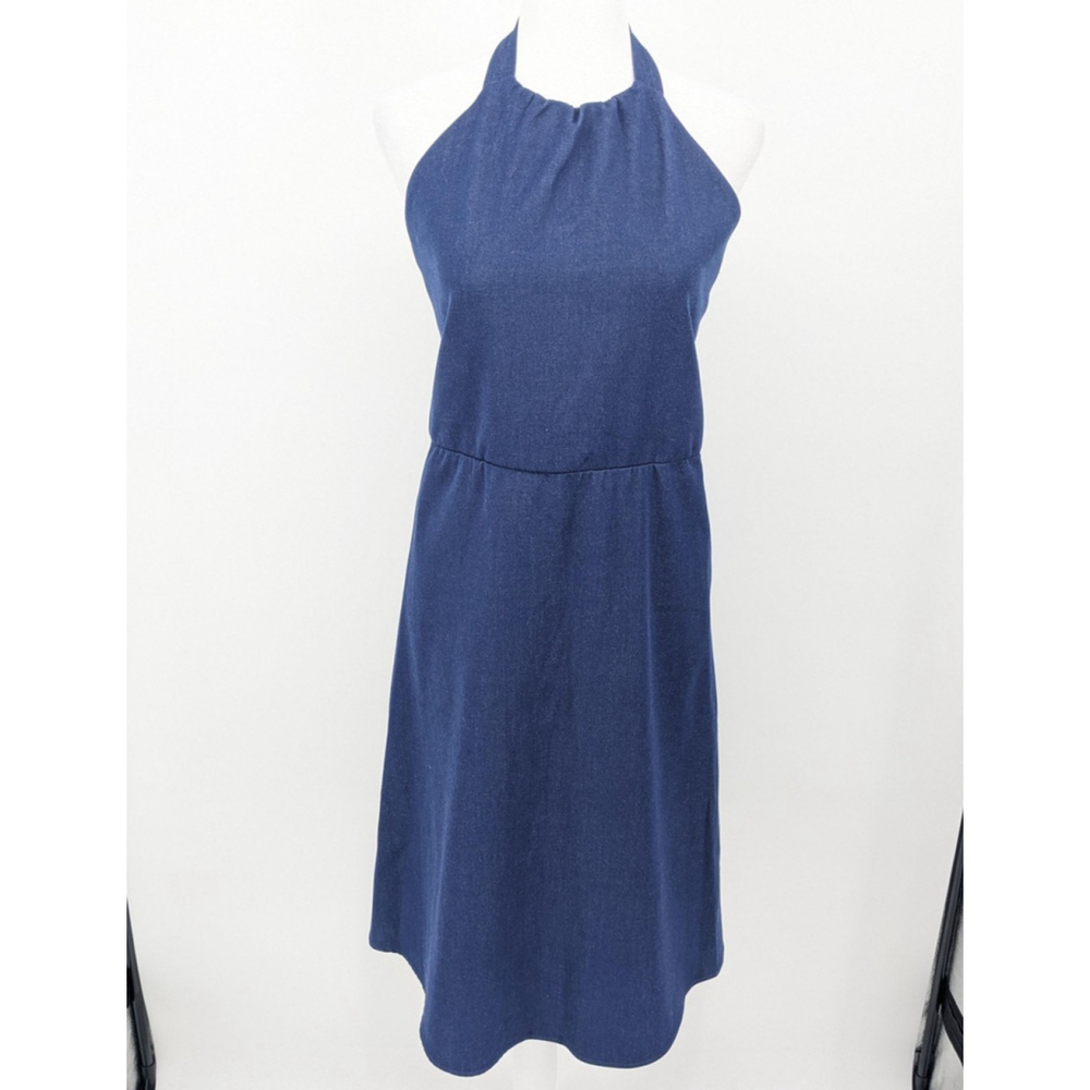 Tucker Dress Womens Extra Small Blue Halter Neck Open Back Made USA Denim Style